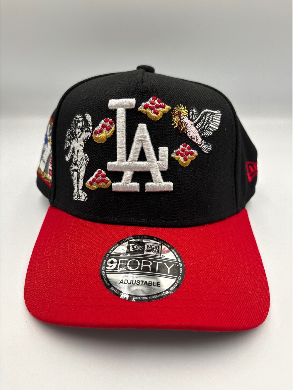 New Era 9FORTY Adjustable LA Dodgers Black and Red Baseball Cap with Embroidered